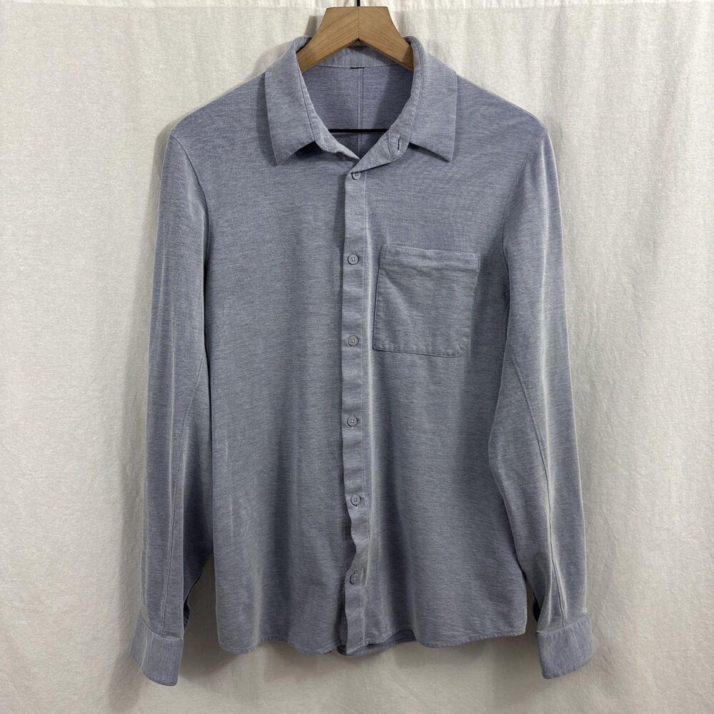 Lululemon Commission Blue Textured Long Sleeve Button Up Shirt Mens Size M?